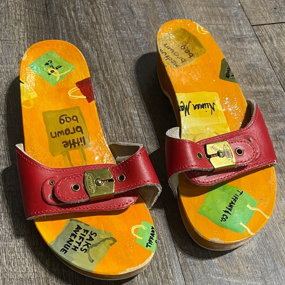 Dr. Scholl's Shoes - Dr. Scholl's Hand Painted Leather & Wooden Kitten Heel Sandals